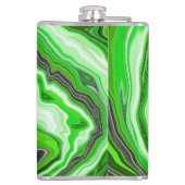 Linggroene en zwarte marmer Swirls Fluid Art Heupfles (Achterkant)