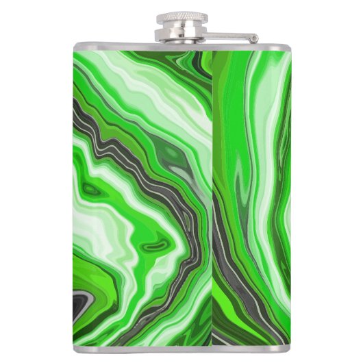 Linggroene en zwarte marmer Swirls Fluid Art Heupfles (Achterkant)