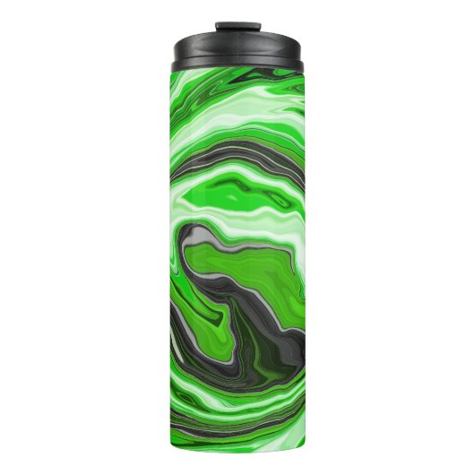 Linggroene en zwarte marmer Swirls Fluid Art Thermosbeker (Voorkant)