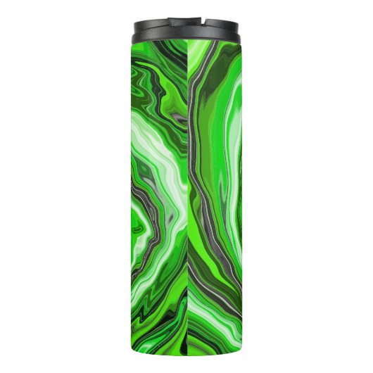 Linggroene en zwarte marmer Swirls Fluid Art Thermosbeker (Achterkant)