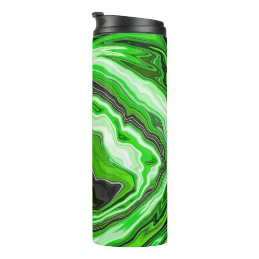 Linggroene en zwarte marmer Swirls Fluid Art Thermosbeker (Geroteerd rechts)