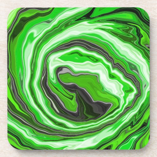 Linggroene en zwarte marmer zoals Swirls Fluid Art Bier Onderzetter (Voorkant)