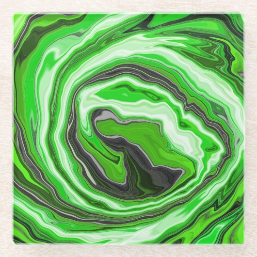 Linggroene en zwarte marmer zoals Swirls Fluid Art Glazen Onderzetter (Voorkant)