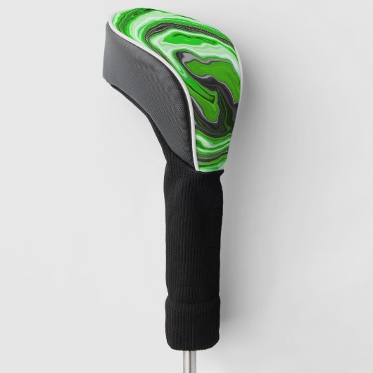 Linggroene en zwarte marmer zoals Swirls Fluid Art Golfheadcover (Schuin)