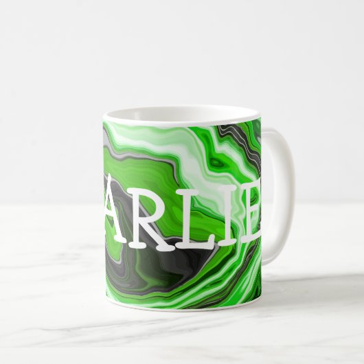 Linggroene en zwarte marmer zoals Swirls Fluid Art Koffiemok (Voorkant rechts)