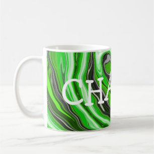 Linggroene en zwarte marmer zoals Swirls Fluid Art Koffiemok