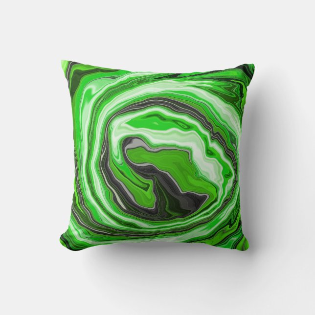 Linggroene en zwarte marmer zoals Swirls Fluid Art Kussen (Voorkant)