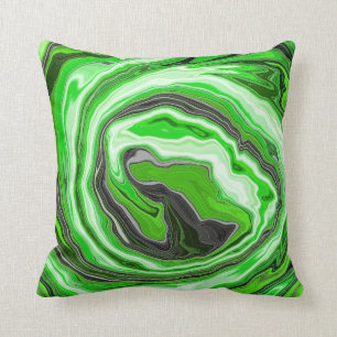 Linggroene en zwarte marmer zoals Swirls Fluid Art Kussen