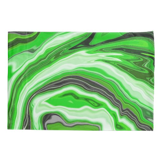 Linggroene en zwarte marmer zoals Swirls Fluid Art Kussensloop (Achterkant)