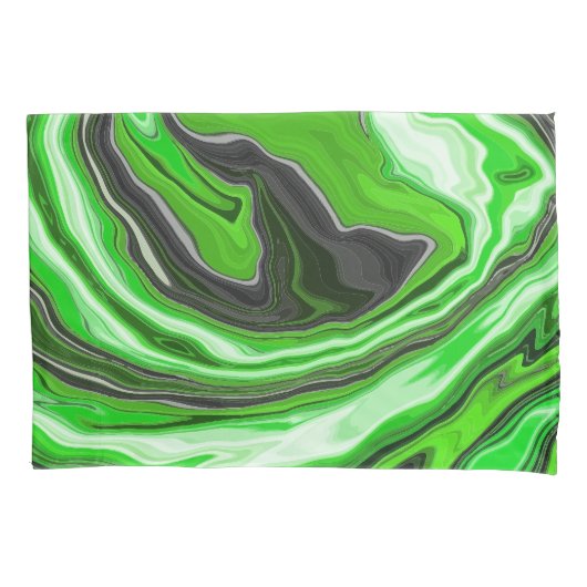Linggroene en zwarte marmer zoals Swirls Fluid Art Kussensloop (Voorkant)