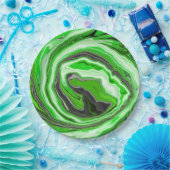 Linggroene en zwarte marmer zoals Swirls Fluid Art Papieren Bordje (Feest)