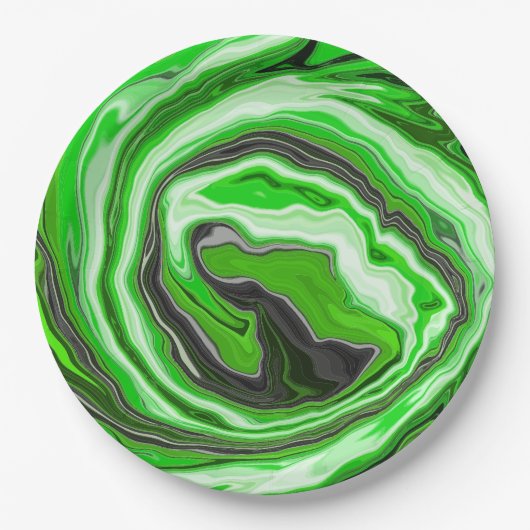 Linggroene en zwarte marmer zoals Swirls Fluid Art Papieren Bordje (Voorkant)