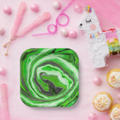 Linggroene en zwarte marmer zoals Swirls Fluid Art Papieren Bordje (Feest)