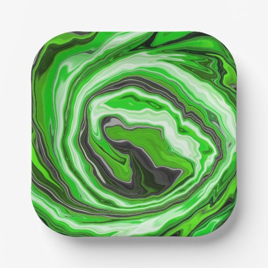 Linggroene en zwarte marmer zoals Swirls Fluid Art Papieren Bordje (Voorkant)