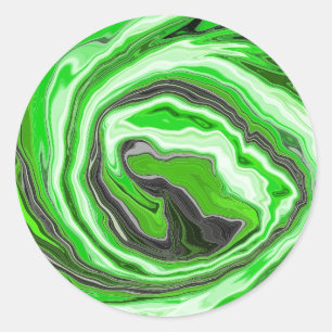 Linggroene en zwarte marmer zoals Swirls Fluid Art Ronde Sticker