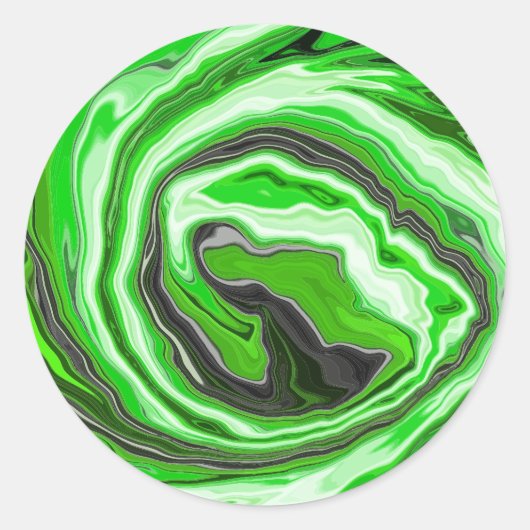 Linggroene en zwarte marmer zoals Swirls Fluid Art Ronde Sticker (Voorkant)