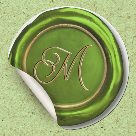 Linggroene goudmonogram moderne waszegels ronde sticker