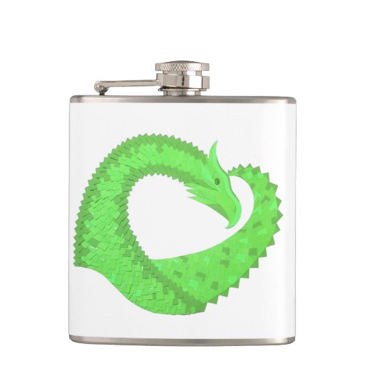 Linggroene hartdraak op wit heupfles (Voorkant)