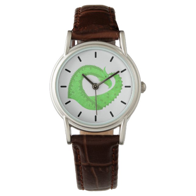 Linggroene hartdraak op wit horloge (Voorkant)