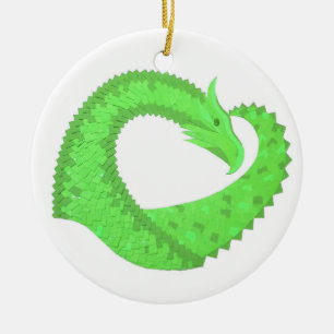 Linggroene hartdraak op wit keramisch ornament