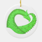 Linggroene hartdraak op wit keramisch ornament (Achterkant)