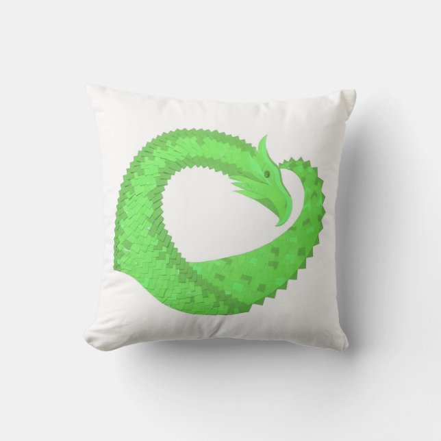 Linggroene hartdraak op wit kussen (Voorkant)