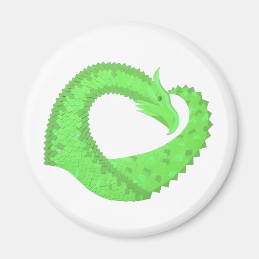 Linggroene hartdraak op wit magneet (Voorkant)