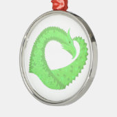 Linggroene hartdraak op wit metalen ornament (Links)
