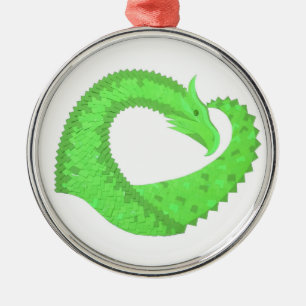 Linggroene hartdraak op wit metalen ornament