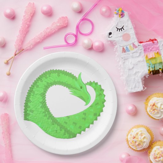 Linggroene hartdraak op wit papieren bordje (Feest)