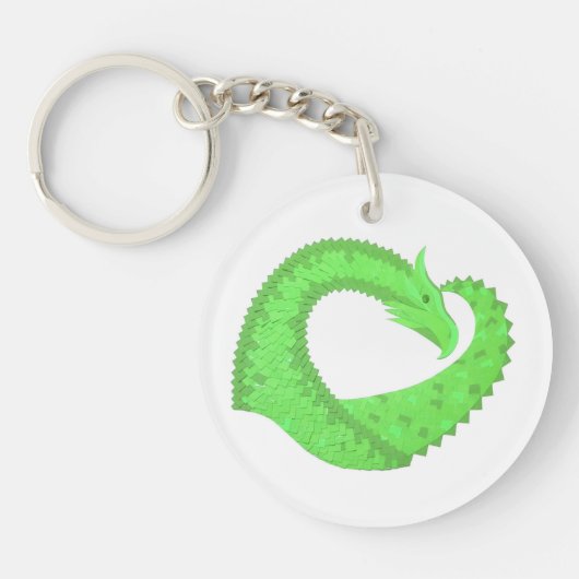 Linggroene hartdraak op wit sleutelhanger (Voorkant)
