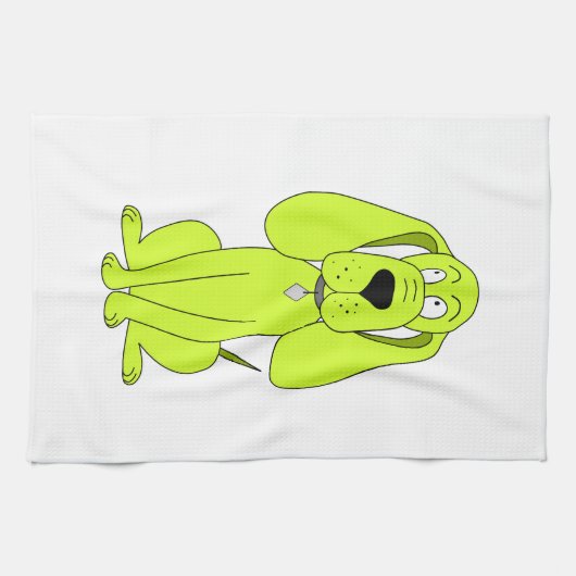 Linggroene hond. Cute Hound Cartoon. Theedoek (Horizontaal)