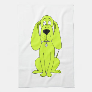 Linggroene hond. Cute Hound Cartoon. Theedoek