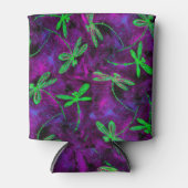 Linggroene libellen op Hot Pink en Paars Blikjeskoeler (Voorkant)