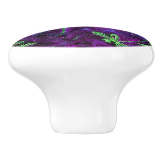 Linggroene libellen op Hot Pink en Paars Keramische Knop (Zijkant)
