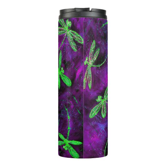Linggroene libellen op Hot Pink en Paars Thermosbeker (Achterkant)