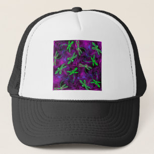 Linggroene libellen op Hot Pink en Paars Trucker Pet