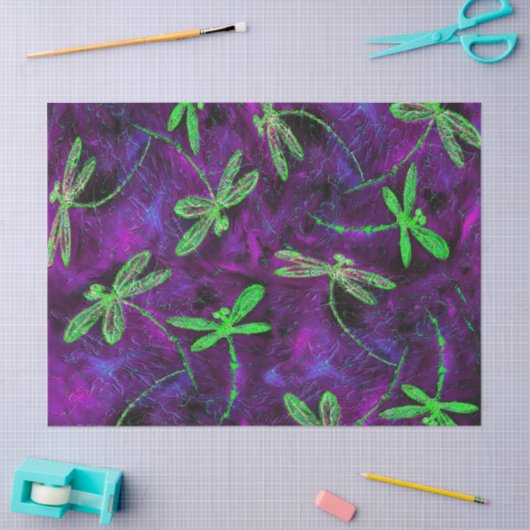 Linggroene libellen op Paars en roze Tissuepapier (Craft)