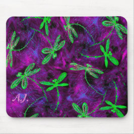 Linggroene libellen op roze en Paarse Muismat