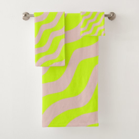 Linggroene neon en beige Abstracte strepen Bad Handdoek (Insitu)