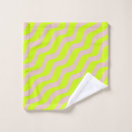 Linggroene neon en beige Abstracte strepen Bad Handdoek (Wasdoekje)