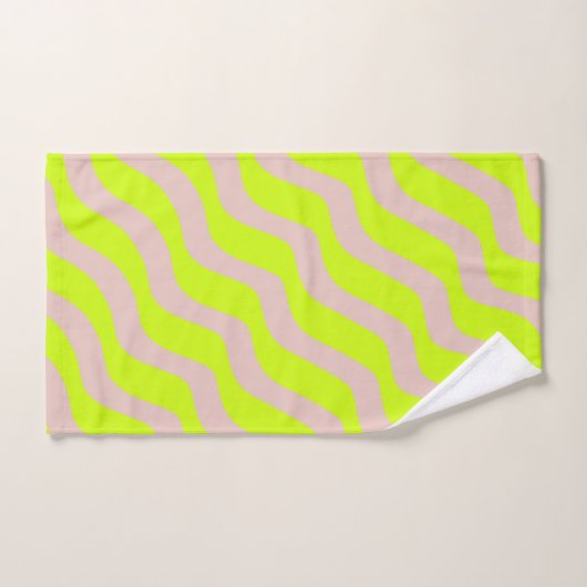 Linggroene neon en beige Abstracte strepen Bad Handdoek (Handdoek)