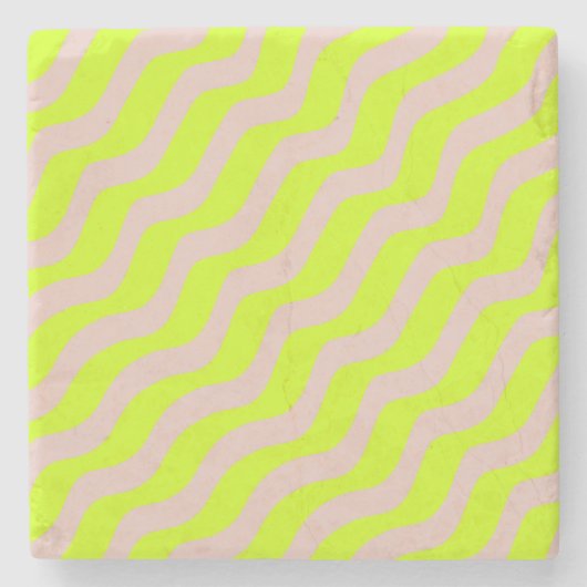 Linggroene neon en beige Abstracte strepen Stenen Onderzetter (Voorkant)