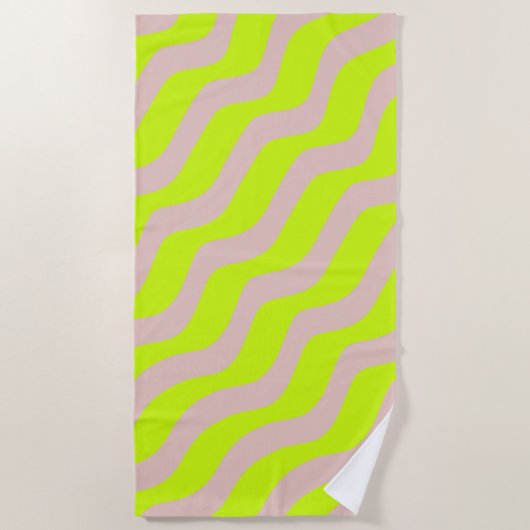 Linggroene neon en beige Abstracte strepen Strandlaken (Voorkant)