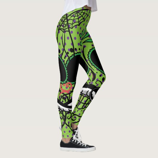 Linggroene Paarse poka Dots Sugar Skull Leggings (Rechts)