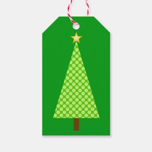 Linggroene polka stip moderne kerstboom cadeaulabel (Voorkant)