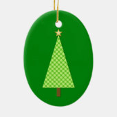 Linggroene polka stip moderne kerstboom keramisch ornament (Achterkant)