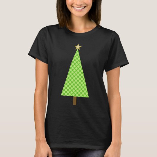 Linggroene polka stip moderne kerstboom t-shirt (Voorkant)