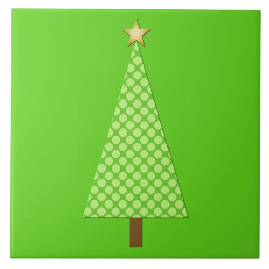 Linggroene polka stip moderne kerstboom tegeltje (Voorkant)