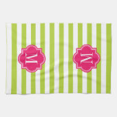 Linggroene strips met warmroze monogram theedoek (Horizontaal)